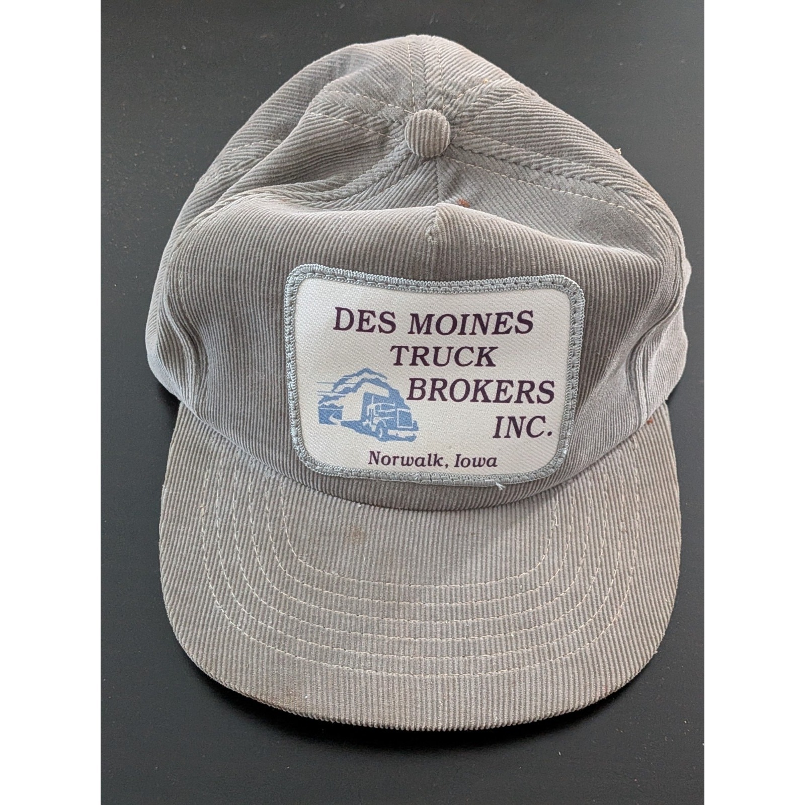 Vintage Des Moines Trucker Brokers Inc Strapback Corduroy Hat Osfm
